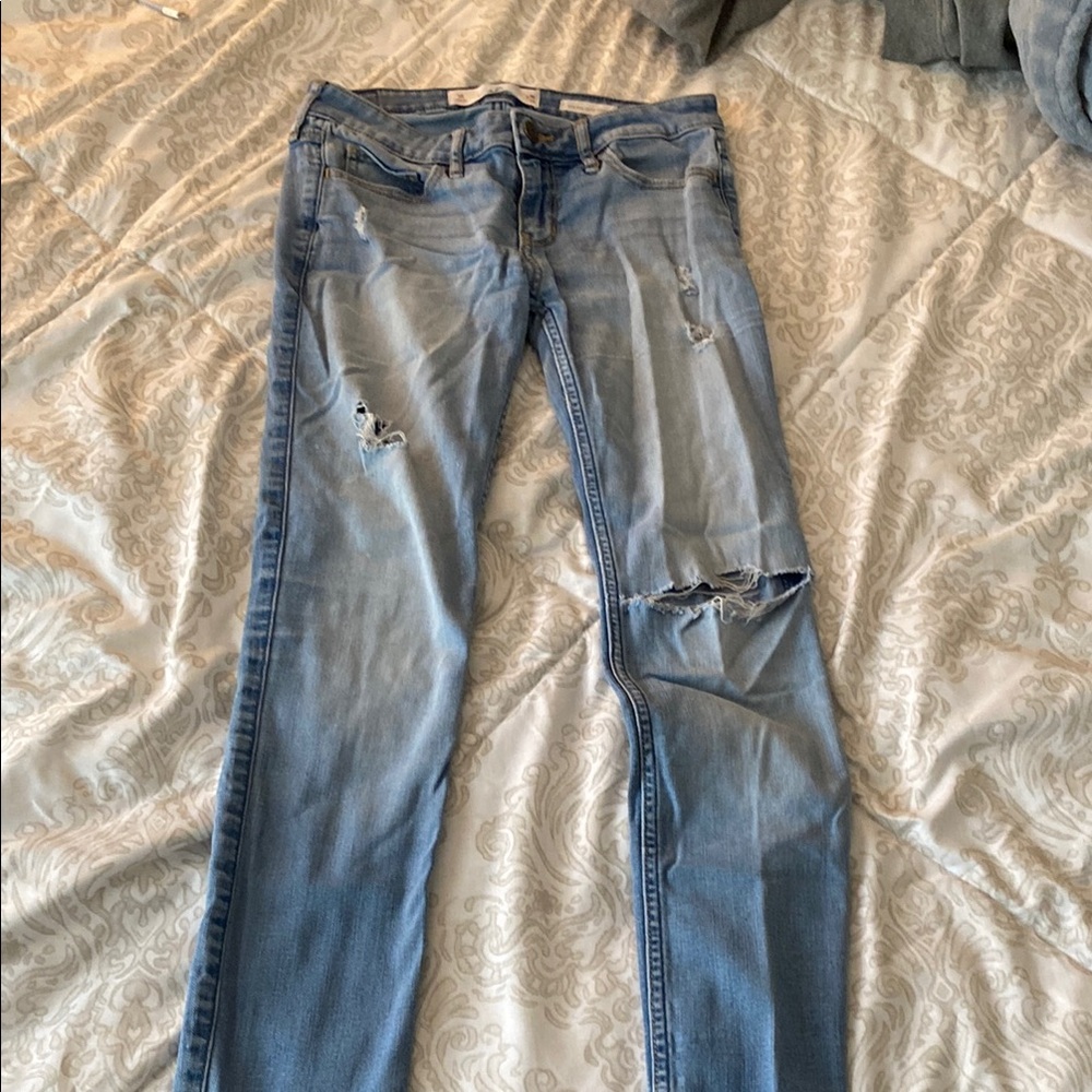 Hollister Blue Skinny Jeans Distressed Denim